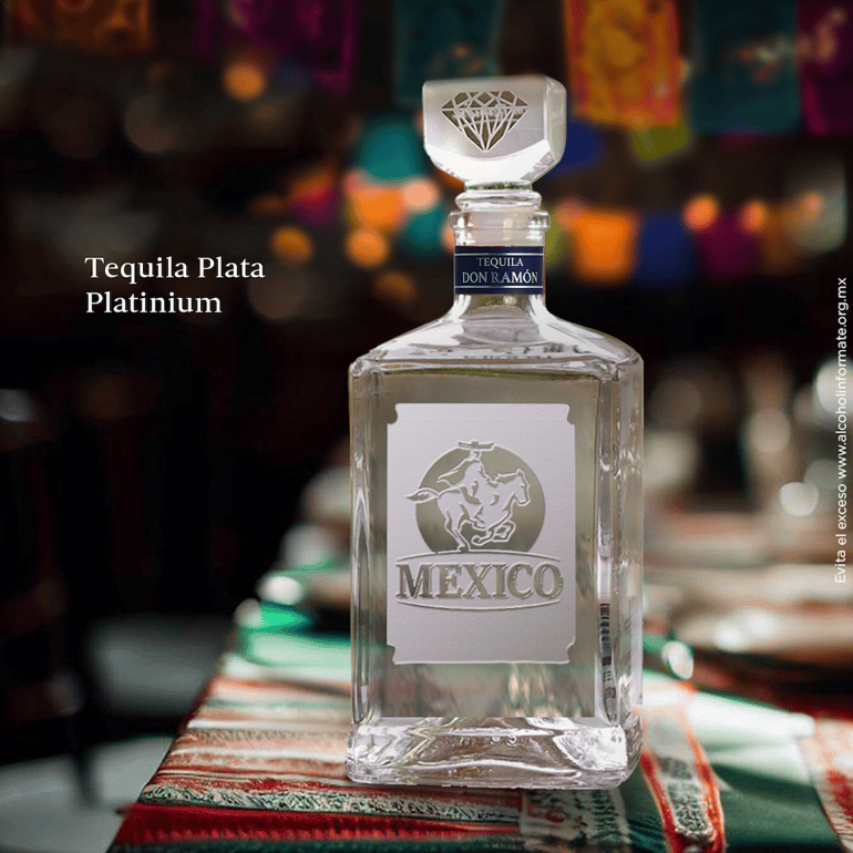 botella de tequila plata platinium don ramon personalizado con grabado de mexico
